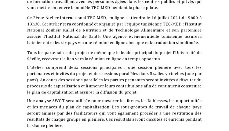 Article en français à Publier 2ème atelier international TECMED Etat d&rsquo;avancement et Plan de Capitalisation -page0002